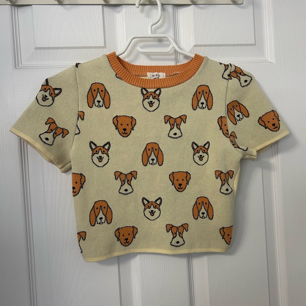 debut Cream Sweater with Orange Dog Print